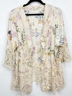 Solitaire Floral Embroidered Lace Kimono Kaftan Cover-Up